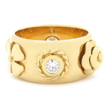 シャネル CHANEL スリーシンボル イエローゴールド K18YG ダイヤモンド リング 指輪 750AU 2Pダイヤ 8号