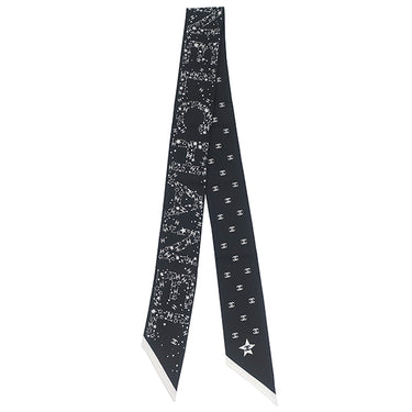 シャネル CHANEL ココマーク ロゴ ブラック×ホワイト シルク スカーフ 黒