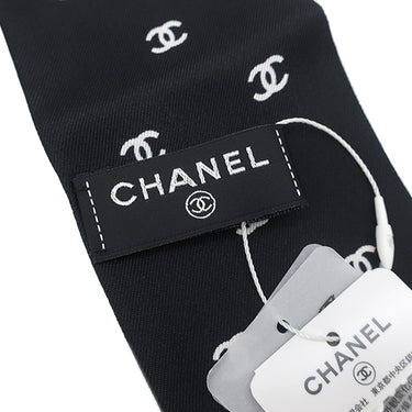 シャネル CHANEL ココマーク ロゴ ブラック×ホワイト シルク スカーフ 黒