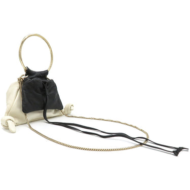 クロエ Chloe アーリーン CHC23WS150 ホワイト×ブラック レザー 2WAYバッグ シャンパンゴールド金具 ショルダーバッグ ハンドバッグ ポシェット 巾着 白 黒