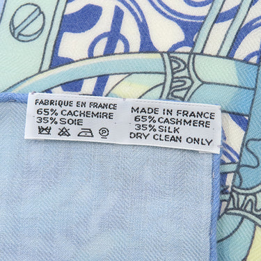 エルメス HERMES ショール カレ140 CARRE ブルー×グリーン カシミヤ シルク ストール 【MORS ETGOURMETTES/馬術と鎖】