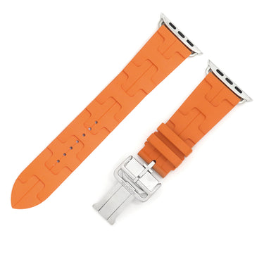 エルメス HERMES 純正 アップルウォッチ用ラバーベルト オレンジ ラバー ステンレススチール 腕時計パーツ 新品同様 ストラップ 24ｍｍ オレンジ バックル付 金具付