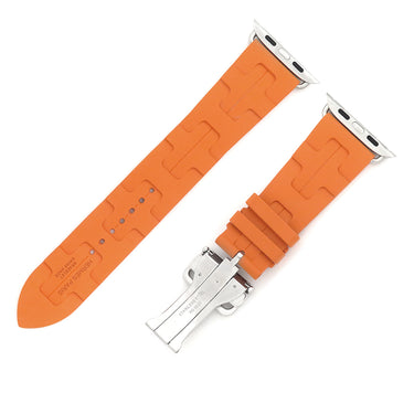エルメス HERMES 純正 アップルウォッチ用ラバーベルト オレンジ ラバー ステンレススチール 腕時計パーツ 新品同様 ストラップ 24ｍｍ オレンジ バックル付 金具付