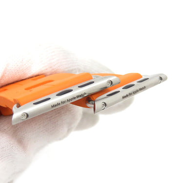 エルメス HERMES 純正 アップルウォッチ用ラバーベルト オレンジ ラバー ステンレススチール 腕時計パーツ 新品同様 ストラップ 24ｍｍ オレンジ バックル付 金具付