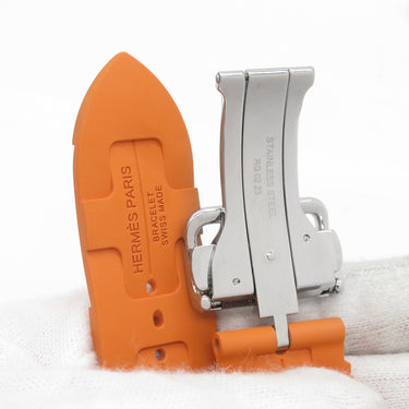 エルメス HERMES 純正 アップルウォッチ用ラバーベルト オレンジ ラバー ステンレススチール 腕時計パーツ 新品同様 ストラップ 24ｍｍ オレンジ バックル付 金具付