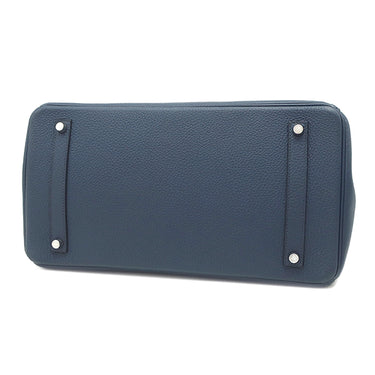 エルメス HERMES バーキン35 ブルードプリュス トゴ ハンドバッグ シルバー金具 青 紺