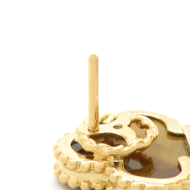 ヴァンクリーフアーペル Van Cleef & Arpels ヴィンテージ アルハンブラ VCARD40500 ブラウン×イエローゴールド K18YG タイガーアイ ピアス 黒 750YG 18K