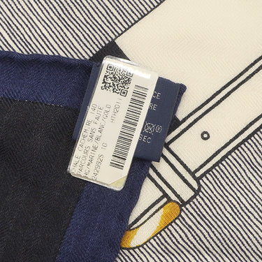 エルメス HERMES ショール カレ140 CARRE マリン×ホワイト×ゴールド カシミヤ シルク ストール 【PARCOURS SANS FAUTE/完璧なコース】