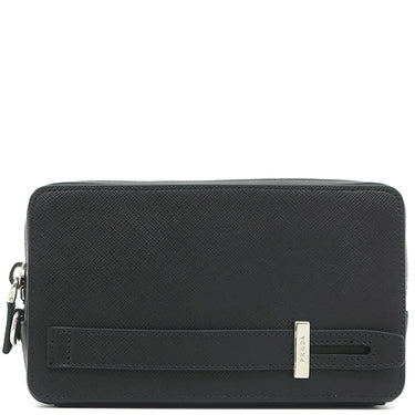 プラダ PRADA ロゴ スマホポーチ 2ZH064 NERO サフィアーノレザー ポーチ シルバー金具 クラッチバッグ セカンドバッグ 黒