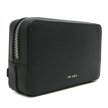 プラダ PRADA ロゴ スマホポーチ 2ZH064 NERO サフィアーノレザー ポーチ シルバー金具 クラッチバッグ セカンドバッグ 黒