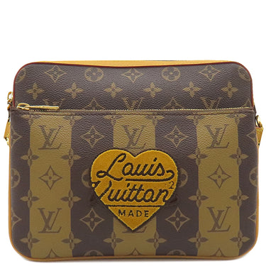 ルイヴィトン LOUIS VUITTON トリオ メッセンジャー M45965 モノグラムストライプ モノグラムストライプ ショルダーバッグ ゴールド金具 NIGO LVスクエアード 茶