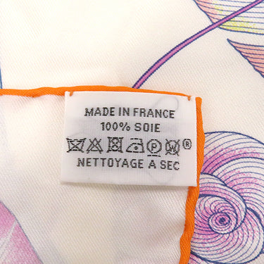 エルメス HERMES カレ90 CARRE ホワイト×コーラル×パルム シルク スカーフ 【Plumes en Fete/プリュム アン フェット】