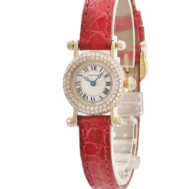 腕時計 カルティエ Cartier ディアボロ ミニ W1511556 クオーツ レディース K18YG無垢 アフターダイヤ アイボリー ラウンド 青針
