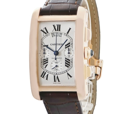 腕時計 カルティエ Cartier タンクアメリカン クロノグラフ XL W2609356 自動巻き メンズ K18PG無垢 角型 ローマン 青針 ビッグデイト