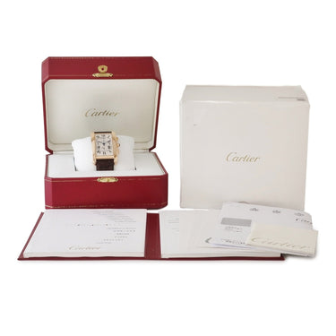 腕時計 カルティエ Cartier タンクアメリカン クロノグラフ XL W2609356 自動巻き メンズ K18PG無垢 角型 ローマン 青針 ビッグデイト