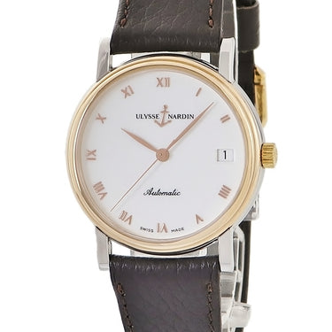 腕時計 ユリスナルダン ULYSSE NARDIN サンシアー 135-22 自動巻き メンズ K18RG×SS コンビ ホワイト ローマン デイト ラウンド