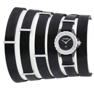 腕時計 シャネル CHANEL J12 XS 19mm H4665 クオーツ レディース 純正ダイヤモンド Wベルト 黒 エナメル