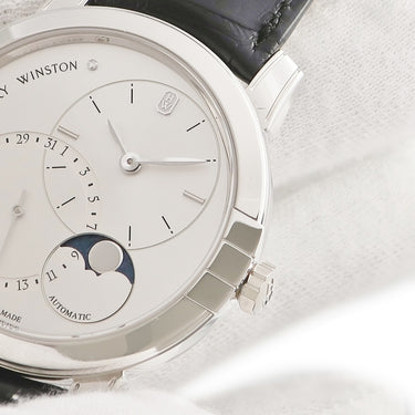 腕時計 ハリーウィンストン Harry Winston ミッドナイト デイト ムーンフェイズ MIDAMP42WW003 自動巻き メンズ K18WG無垢 純正ダイヤ