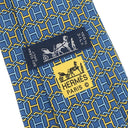 エルメス HERMES H柄 9cm ブルー×イエロー シルク ネクタイ 青 黄色 総柄