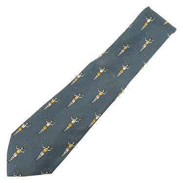 エルメス HERMES ジャグリング 9cm グリーン×イエロー シルク ネクタイ 青緑 黄色 人モチーフ