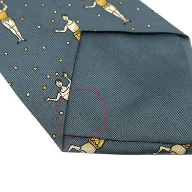 エルメス HERMES ジャグリング 9cm グリーン×イエロー シルク ネクタイ 青緑 黄色 人モチーフ