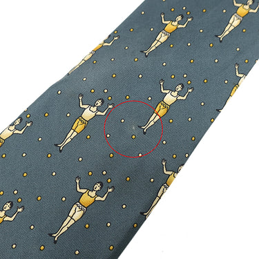 エルメス HERMES ジャグリング 9cm グリーン×イエロー シルク ネクタイ 青緑 黄色 人モチーフ