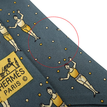 エルメス HERMES ジャグリング 9cm グリーン×イエロー シルク ネクタイ 青緑 黄色 人モチーフ