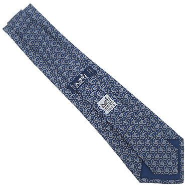 エルメス HERMES 総柄 9cm ネイビー×ブルー シルク ネクタイ 紺 青 グレー 手裏剣