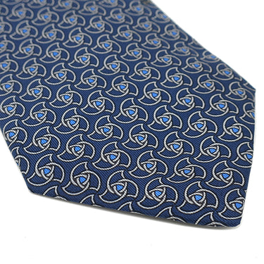 エルメス HERMES 総柄 9cm ネイビー×ブルー シルク ネクタイ 紺 青 グレー 手裏剣