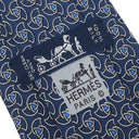 エルメス HERMES 総柄 9cm ネイビー×ブルー シルク ネクタイ 紺 青 グレー 手裏剣
