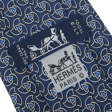 エルメス HERMES 総柄 9cm ネイビー×ブルー シルク ネクタイ 紺 青 グレー 手裏剣