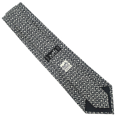 エルメス HERMES 9cm ブラック×ホワイト シルク ネクタイ 総柄 小紋柄 花柄 パターン