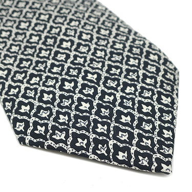 エルメス HERMES 9cm ブラック×ホワイト シルク ネクタイ 総柄 小紋柄 花柄 パターン