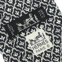 エルメス HERMES 9cm ブラック×ホワイト シルク ネクタイ 総柄 小紋柄 花柄 パターン