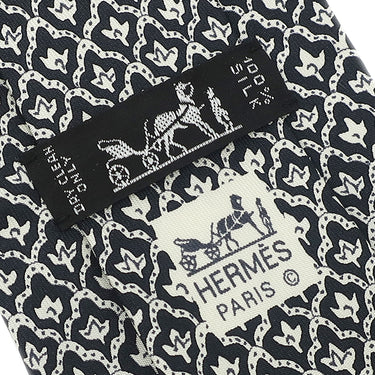 エルメス HERMES 9cm ブラック×ホワイト シルク ネクタイ 総柄 小紋柄 花柄 パターン