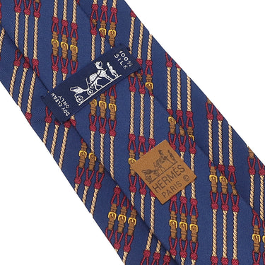 エルメス HERMES 馬具 9.5cm ネイビー×マルチカラー シルク ネクタイ 紺 ロープ 式典用馬勒