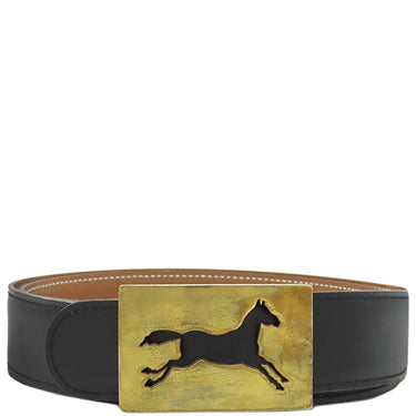 エルメス HERMES ホースバックル ＃90 ブラック×ゴールド ボックスカーフ ヴォーガリバー ＃90 ベルト ゴールド金具 リバーシブル 黒 茶 ヴィンテージ ダブルホール