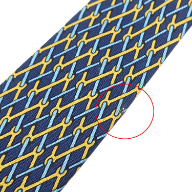 エルメス HERMES 総柄 9cm ネイビー×オレンジ シルク ネクタイ 紺 黄色 金具 スパナ