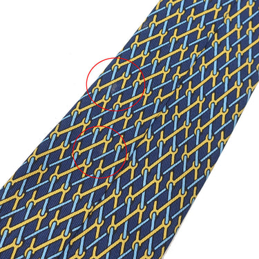 エルメス HERMES 総柄 9cm ネイビー×オレンジ シルク ネクタイ 紺 黄色 金具 スパナ