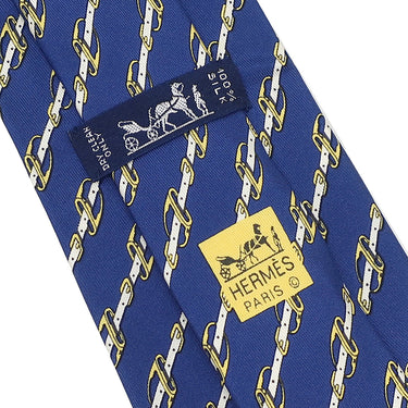エルメス HERMES 馬具 9cm ネイビー×マルチカラー シルク ネクタイ 紺 ベルト 式典用馬勒