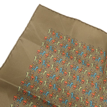 エルメス HERMES スカーフ 45cm カーキ×マルチカラー シルク スカーフ 馬車 騎手 ジョッキー