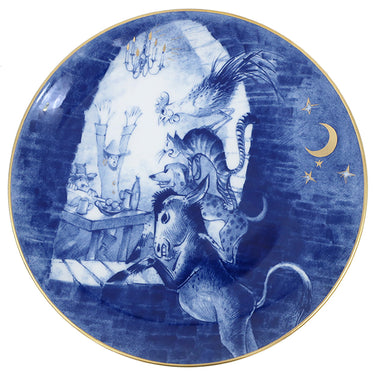 マイセン MEISSEN イヤープレート 1991年 ブレーメンの音楽隊 ブルーXホワイト 陶磁器 食器 皿 イヤーコレクション 青 白 童話