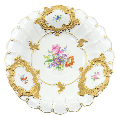 マイセン MEISSEN Bフォーム フラワーブーケ 大皿 グランツゴールド×ホワイト 陶磁器 食器 白 花