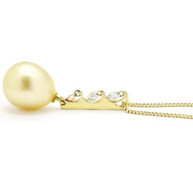 ノンブランド NON BRAND パール ダイヤ ネックレス イエローゴールド K18YG パール ダイヤモンド ネックレス 真珠 スイング 3連 ダイヤモンド イエローゴールド ハート