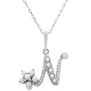 ノンブランド NON BRAND パール ペンダント ホワイトゴールド K18WG パール ダイヤモンド ネックレス Nモチーフ 1Pダイヤ