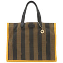 フェンディ FENDI ぺカン 8BH252 ブラウン×イエロー キャンバス レザー トートバッグ ゴールド金具 ハンドバッグ ミニトート 茶 黄