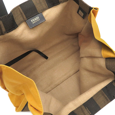 フェンディ FENDI ぺカン 8BH252 ブラウン×イエロー キャンバス レザー トートバッグ ゴールド金具 ハンドバッグ ミニトート 茶 黄
