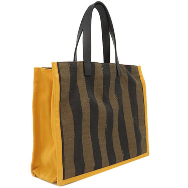 フェンディ FENDI ぺカン 8BH252 ブラウン×イエロー キャンバス レザー トートバッグ ゴールド金具 ハンドバッグ ミニトート 茶 黄