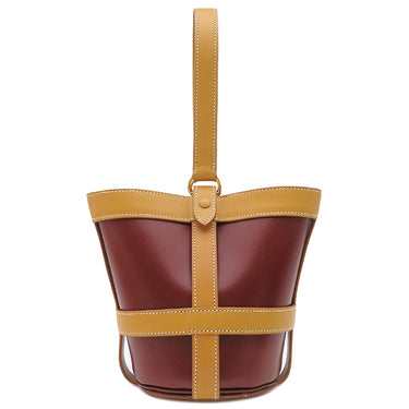 エルメス HERMES ミュズリエール2 ルージュヴィフ×ナチュラル×ハバナ ボックスカーフ ハンドバッグ ゴールド金具 赤 ベージュ 茶 バケツバッグ