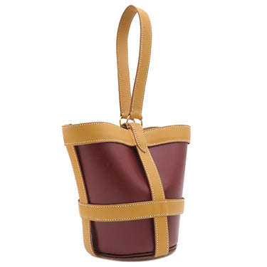 エルメス HERMES ミュズリエール2 ルージュヴィフ×ナチュラル×ハバナ ボックスカーフ ハンドバッグ ゴールド金具 赤 ベージュ 茶 バケツバッグ